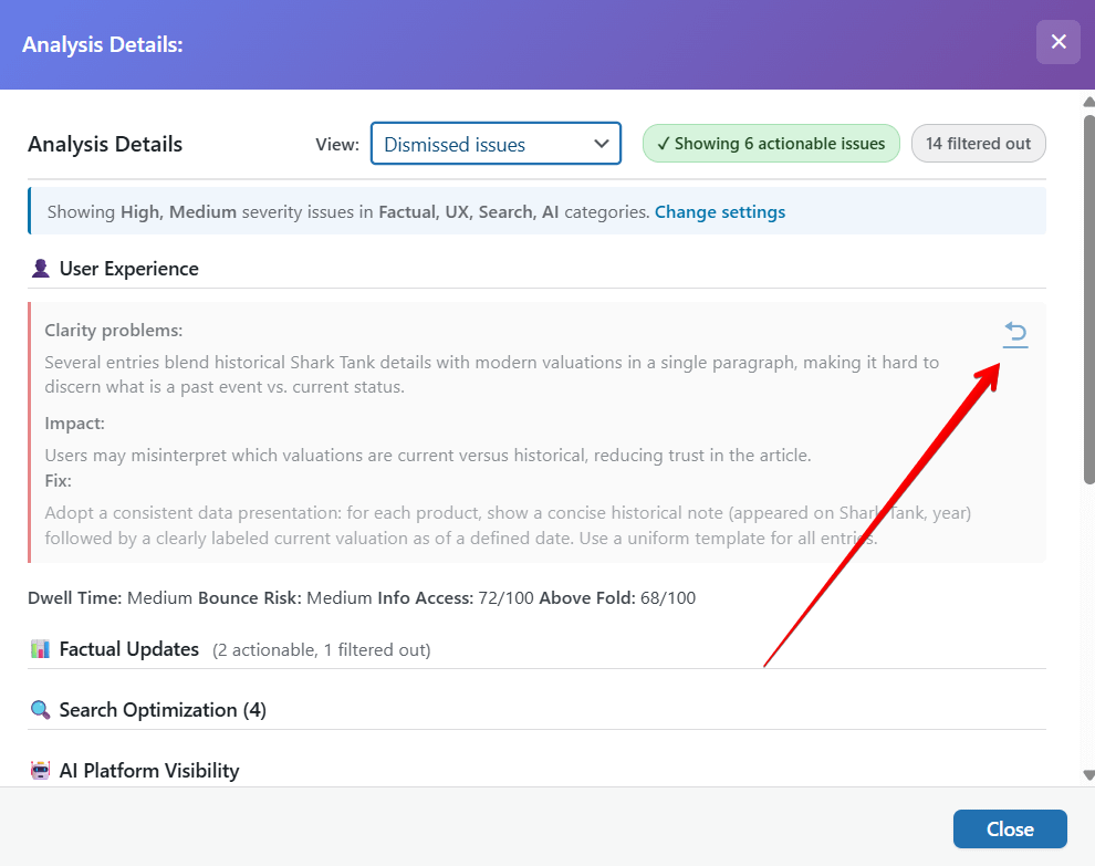 Restore a dismissed issue