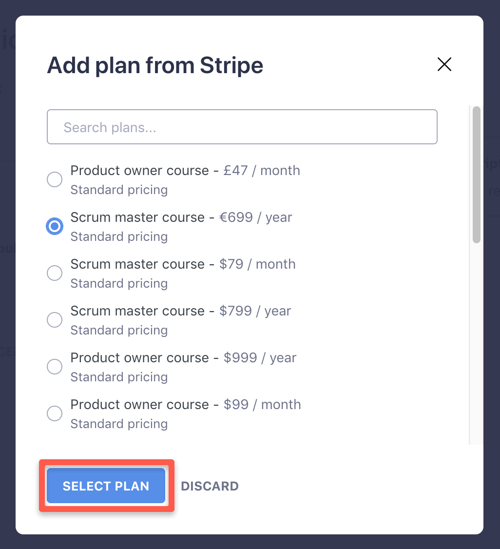 You can select one recurring product at a time, and proceed to the next step