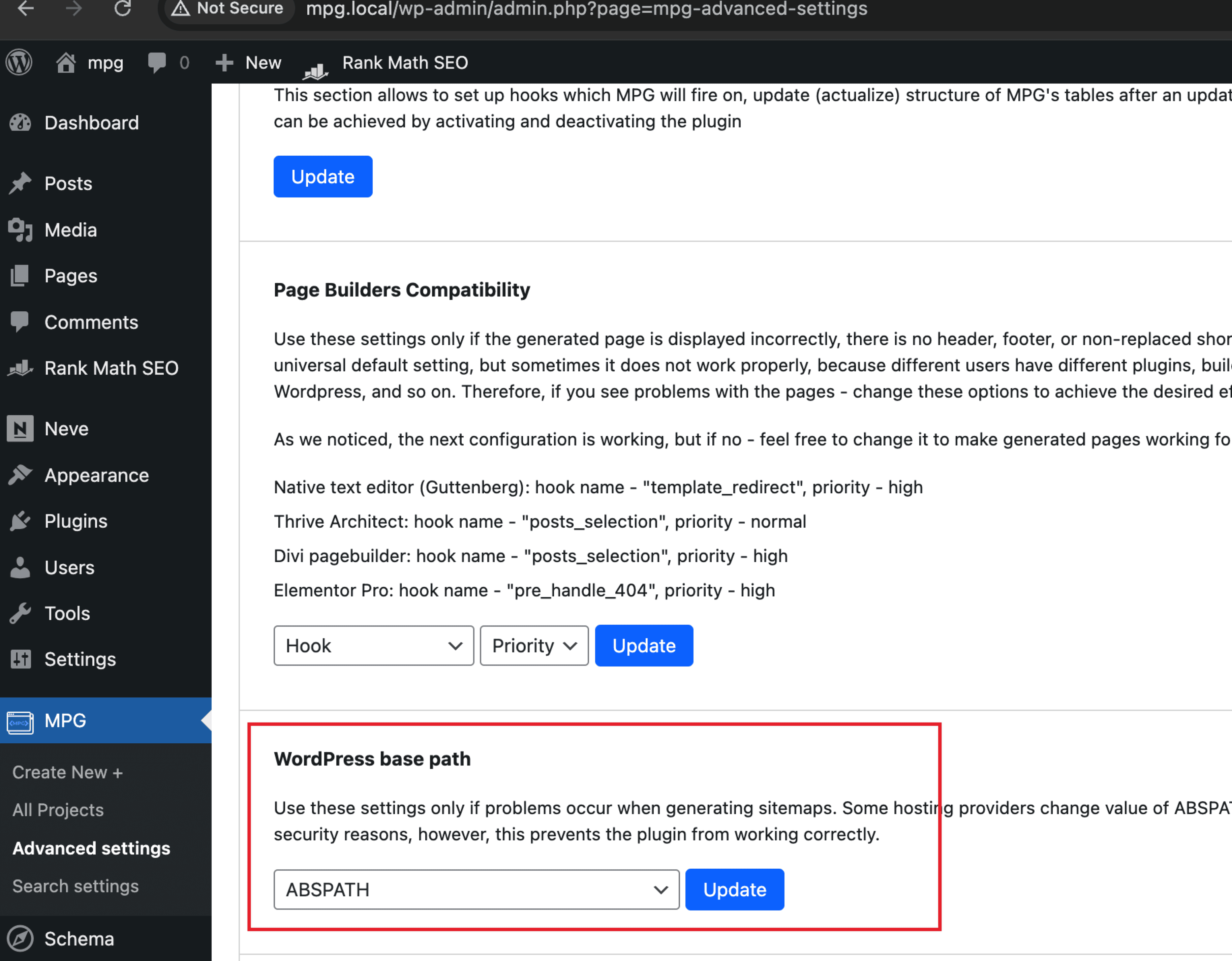 MPG WordPress Base Path Settings