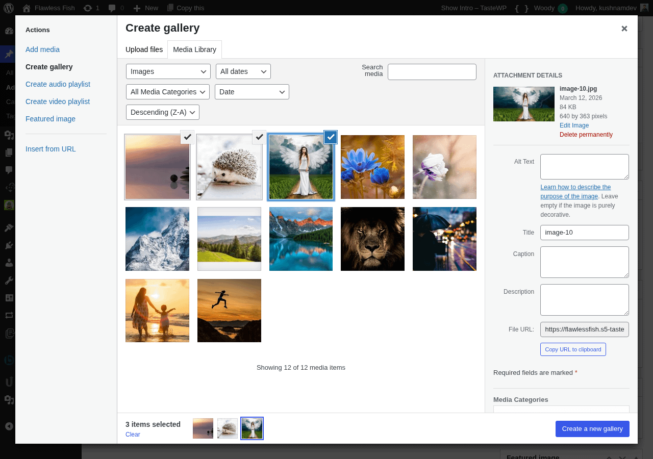 Media Library Organizer: EXIF & IPTC Addon: Shortcode: Select Gallery Images