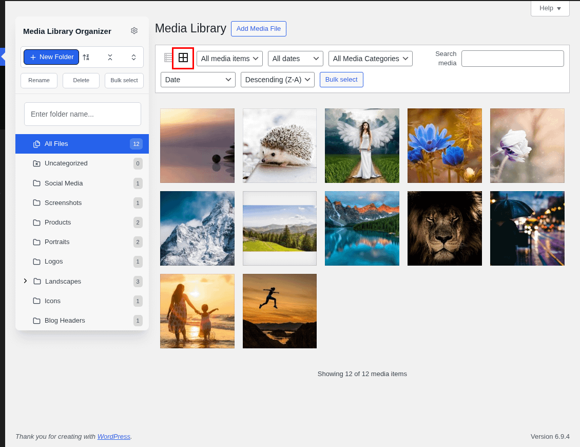 Media Library: Grid View