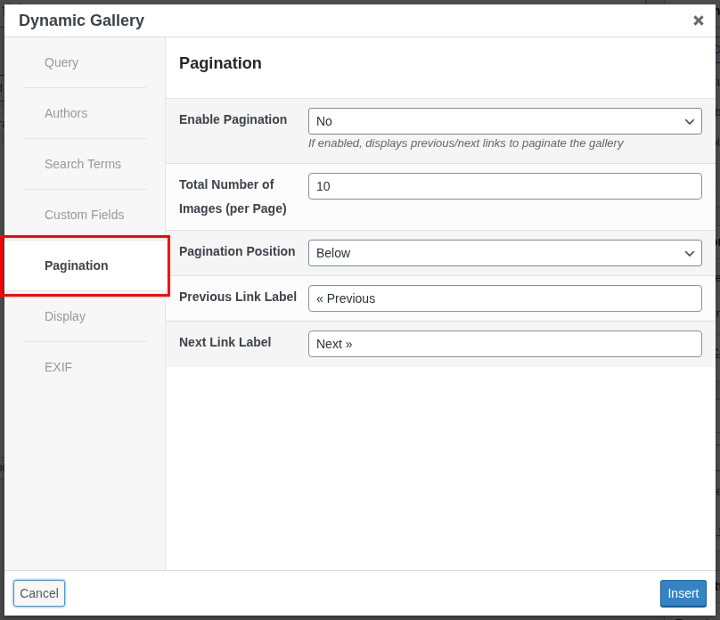 Media Library Organizer: Dynamic Galleries: TinyMCE: Pagination