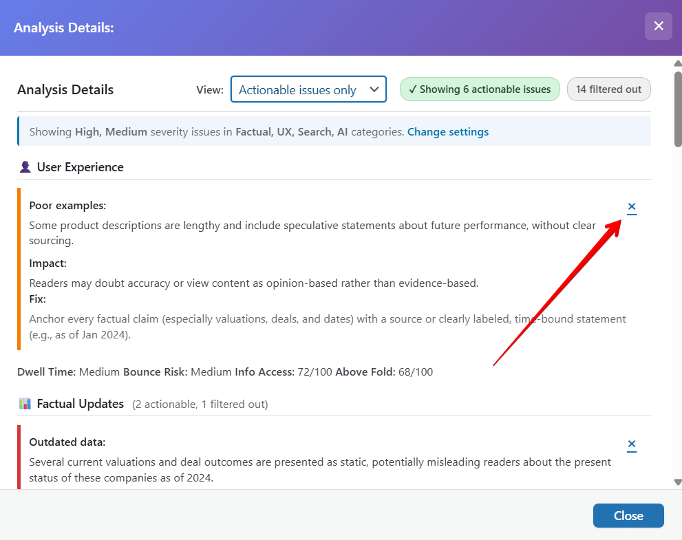 How to dissmiss and issue