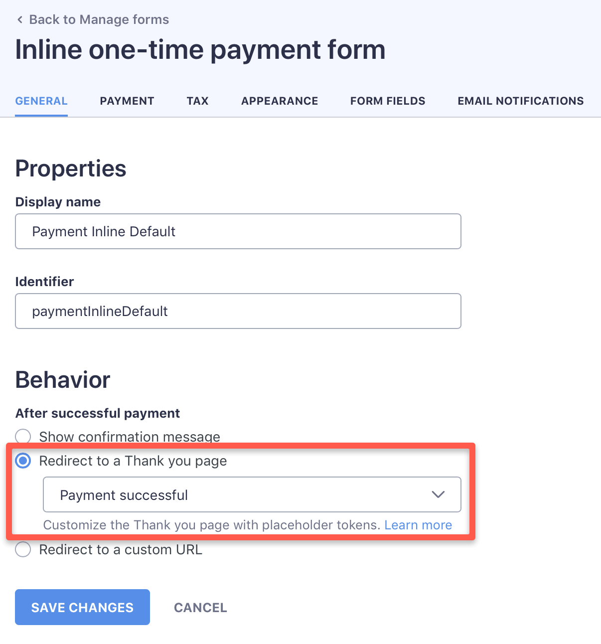 Thank you page on your website