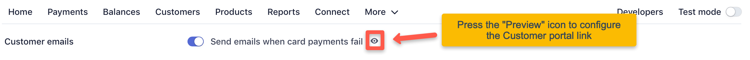 Customizing the 'Failed payment' email template on the Stripe dashboard