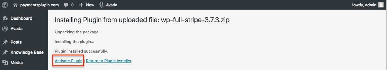 WP Full Pay installation - Activate the plugin