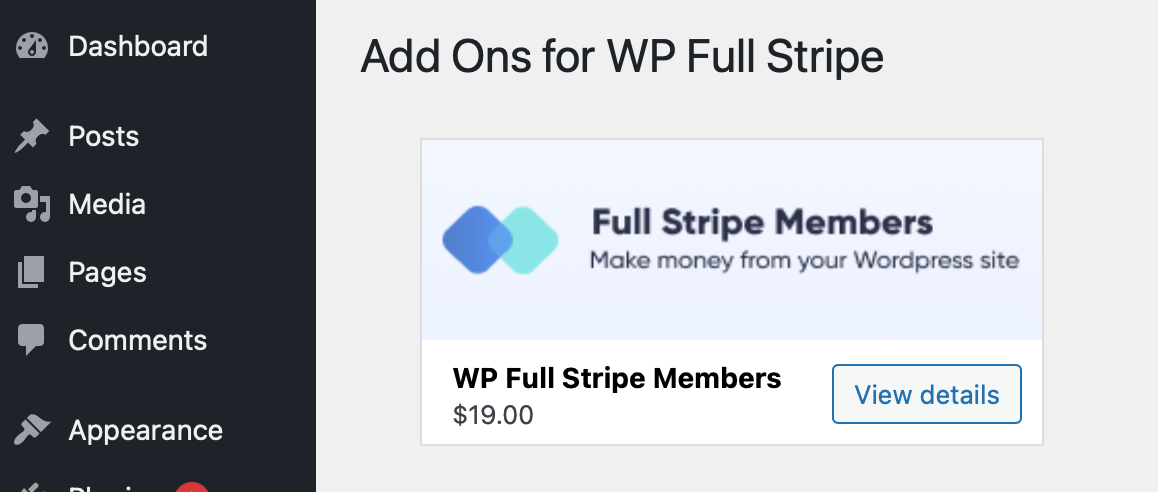All available add-ons are listed and can be purchased for WP Full Pay