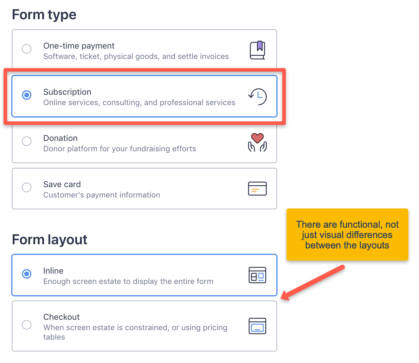 You can enter name and display name for the subscription form, plus select the form layout