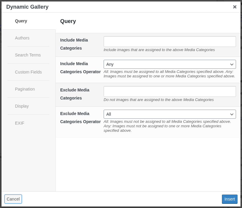 Media Library Organizer: Dynamic Galleries: TinyMCE: Query