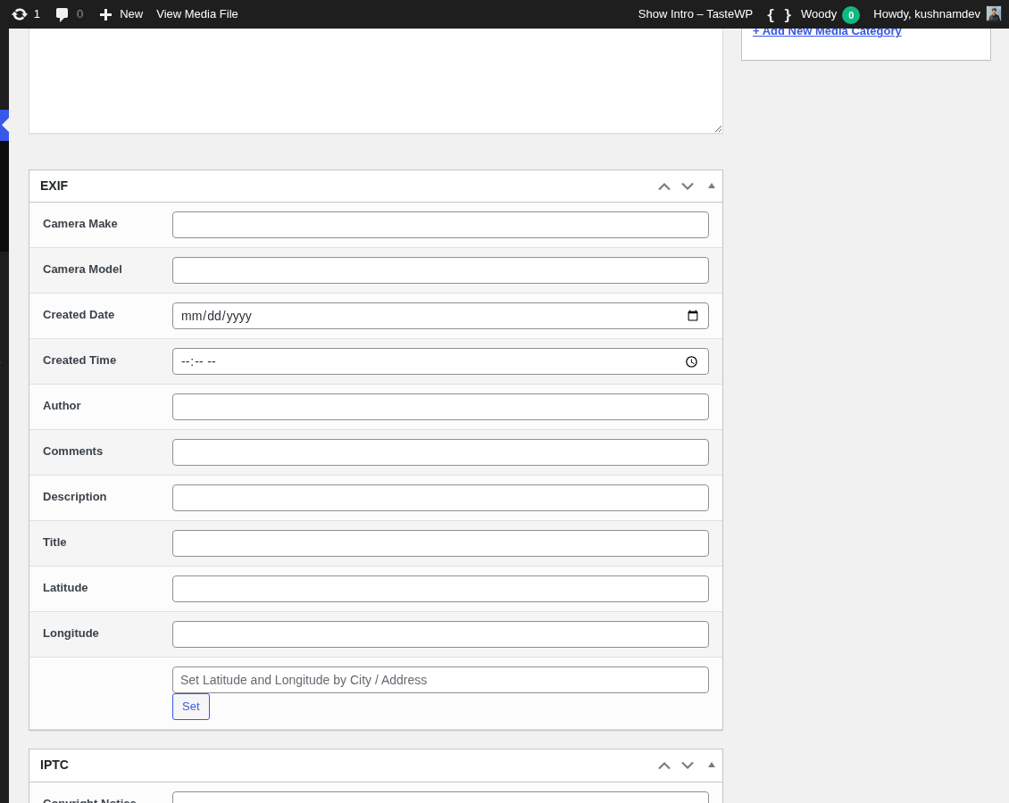 Media Library Organizer Pro: EXIF: Edit Attachment