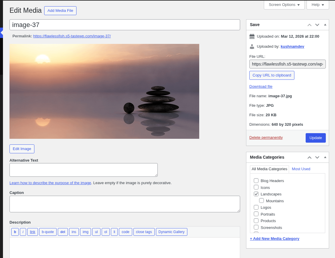 Assigning Media Categories: Edit Media