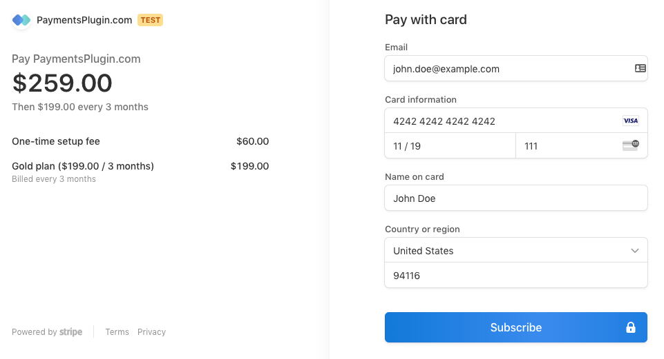 WP Full Pay - Popup form example with extra fields