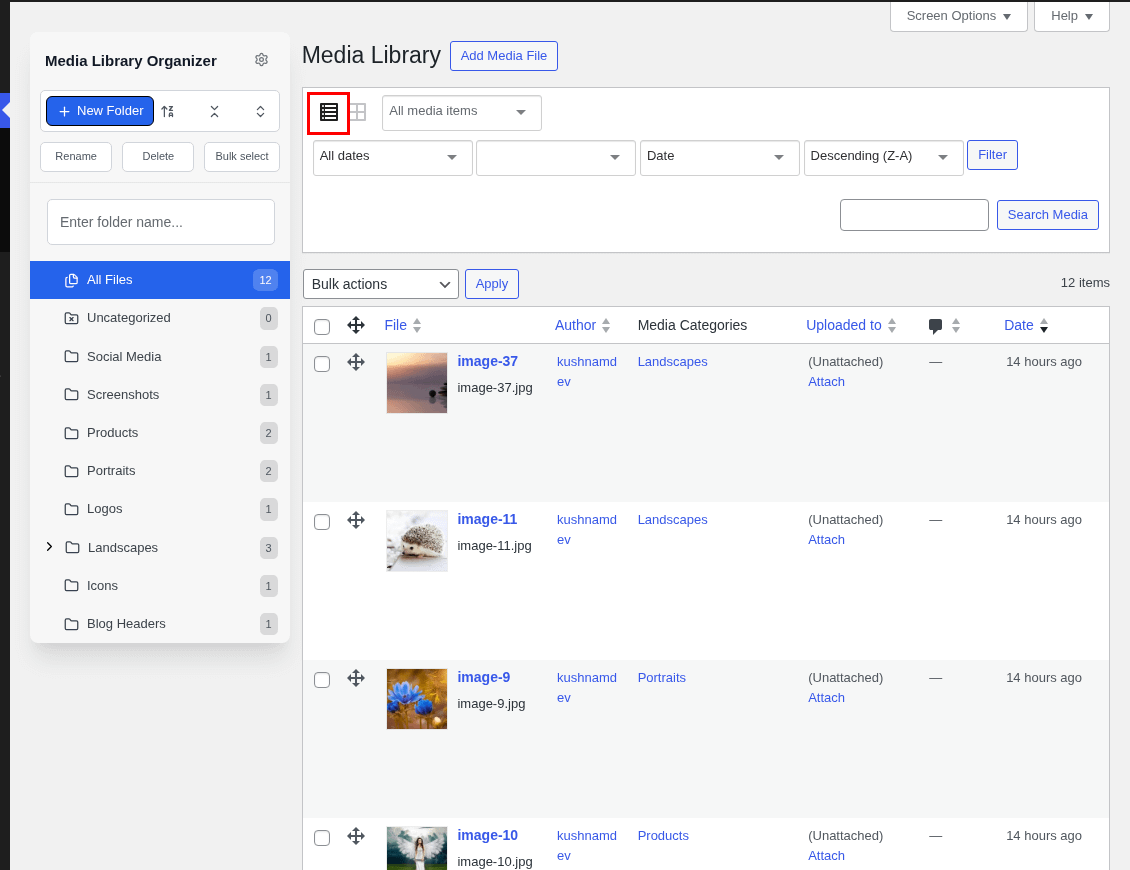 Media Library: List View