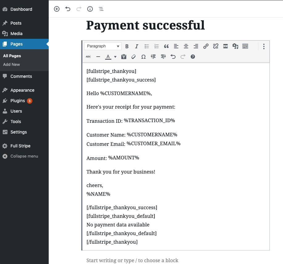 Thank you page example