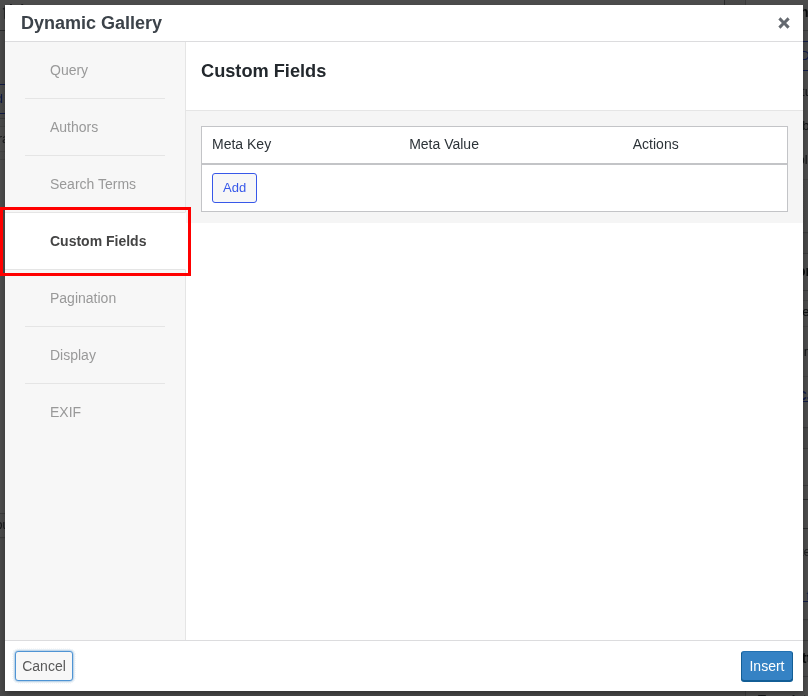 Media Library Organizer: Dynamic Galleries: TinyMCE: Custom Fields