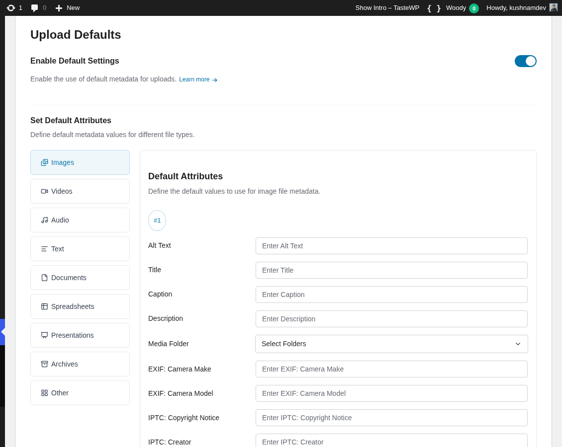 Media Library Organizer: Defaults: Tags: Dropdown