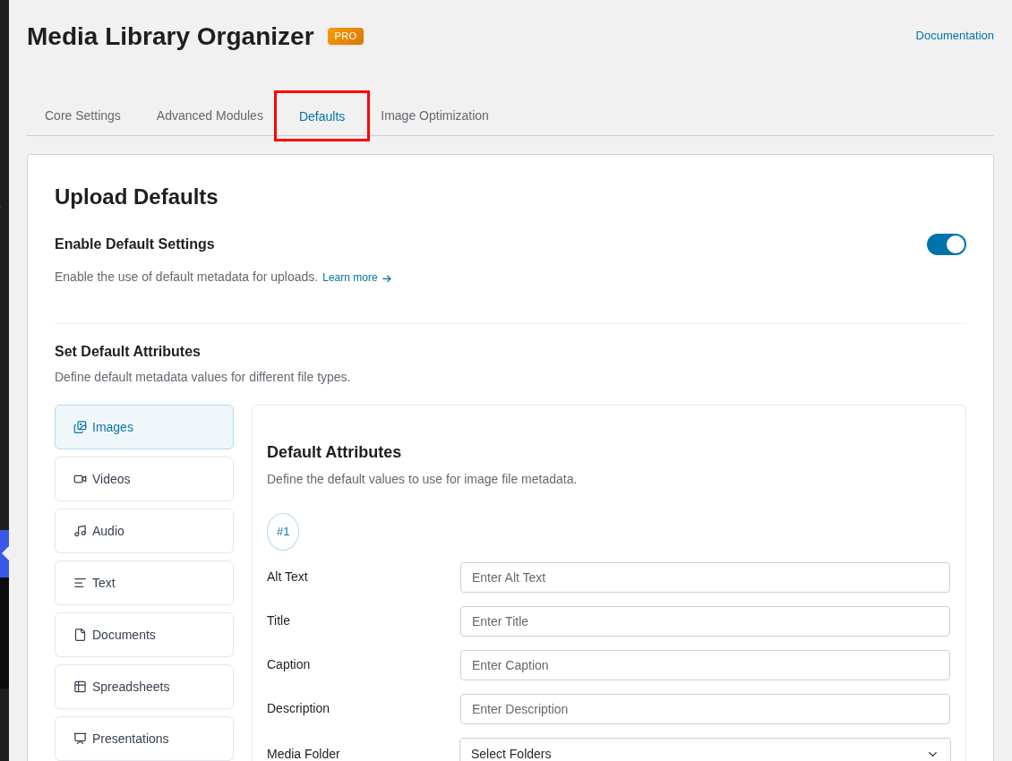 Media Library Organizer Pro: Defaults: Taxonomies