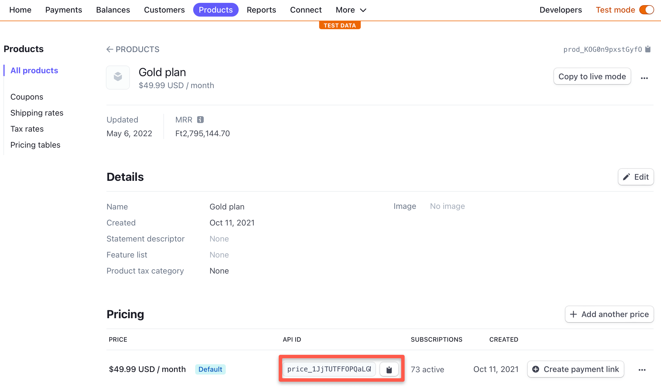 WP Full Pay - Get the recurring price id in the 'Pricing' section of the product details page