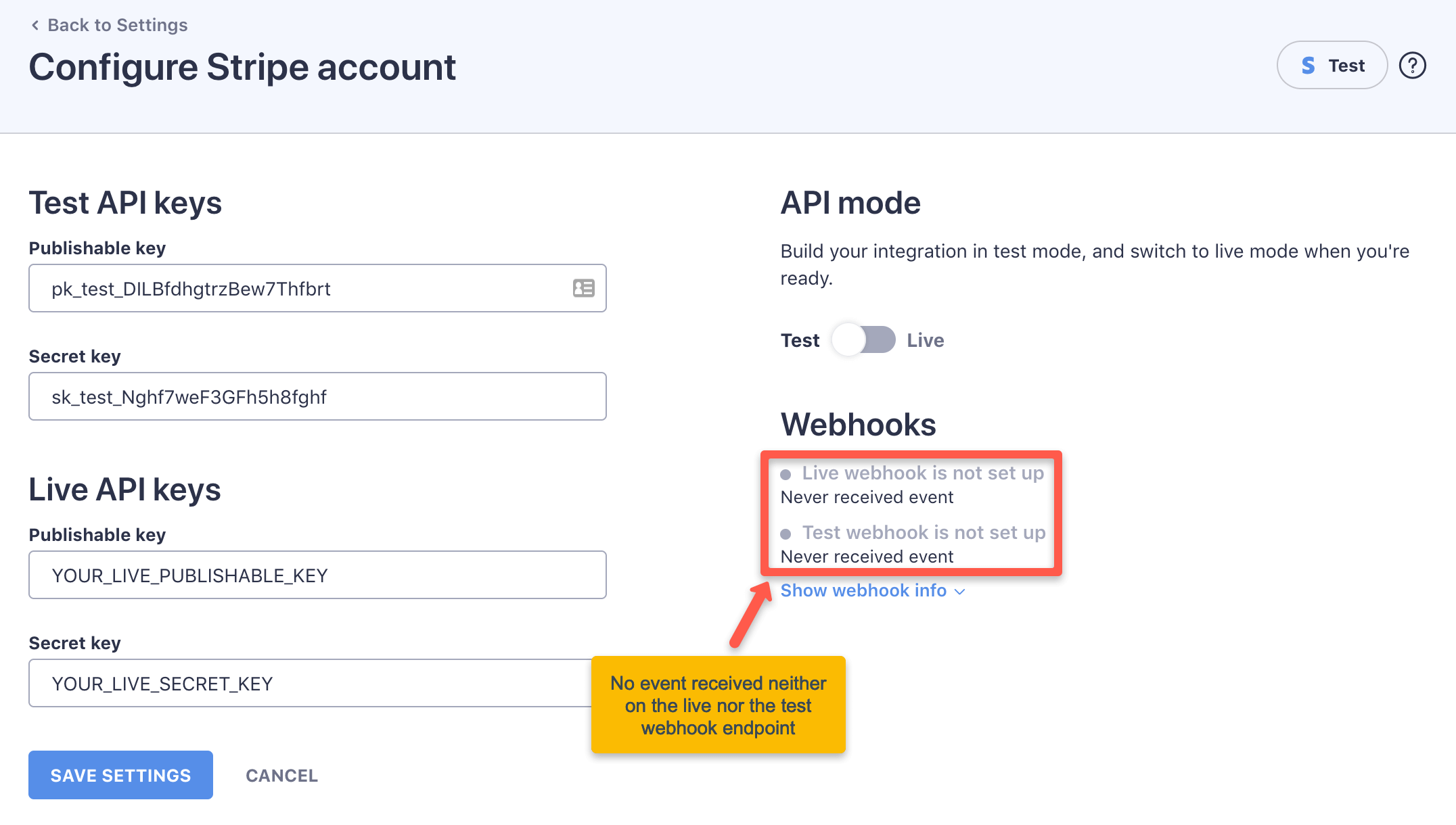 Stripe dashboard  - Webhook event not received