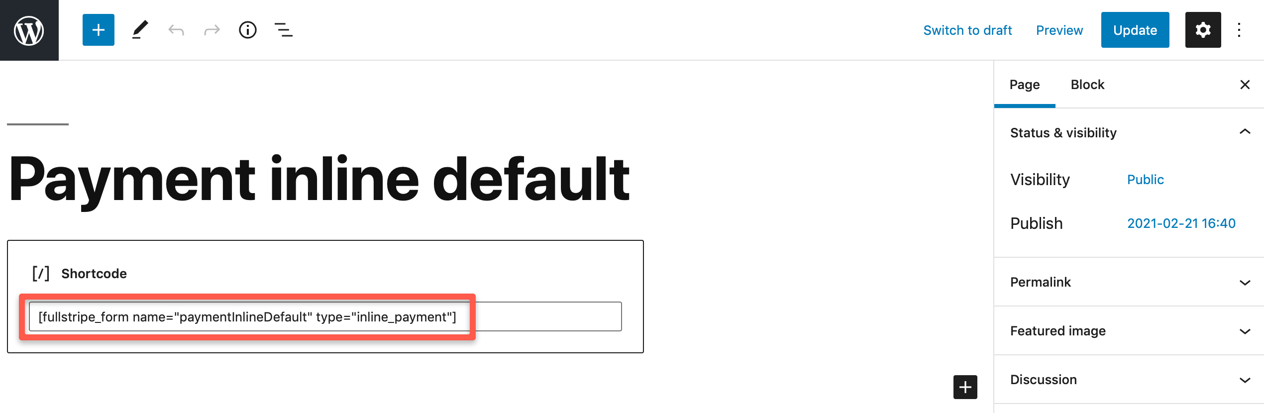WP Full Pay - Insert shortcode into a page