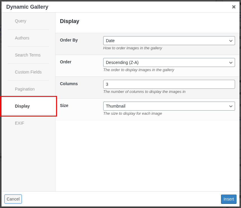 Media Library Organizer: Dynamic Galleries: TinyMCE: Display