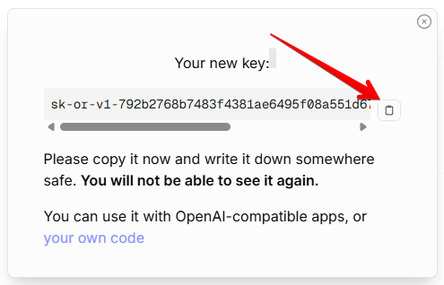 Copy and save OpenRouter API key
