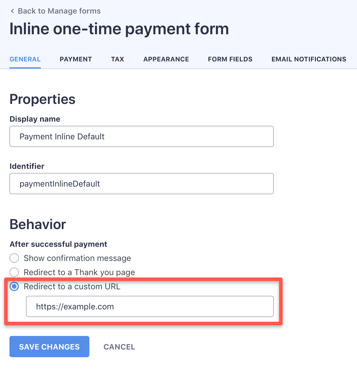 External Thank you page