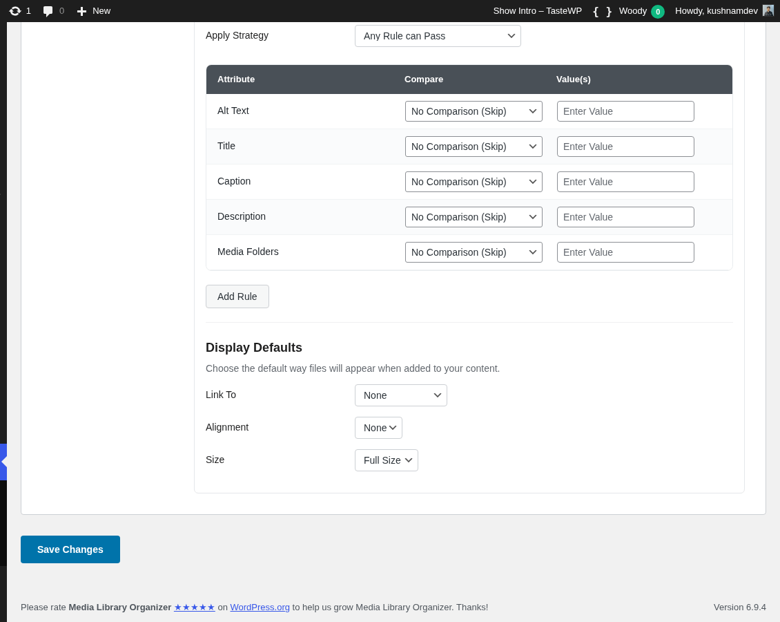 Media Library Organizer: Defaults Addon: Attachment Display Settings