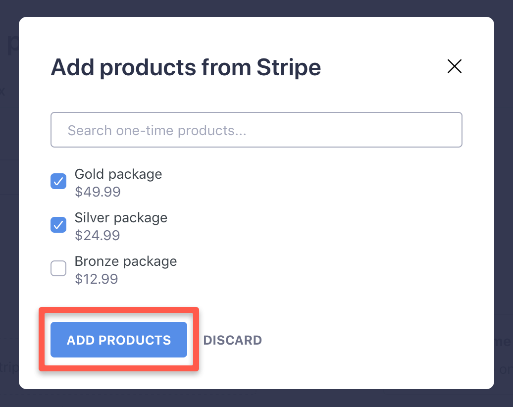 You can select several one-time products, and add them to the form at once