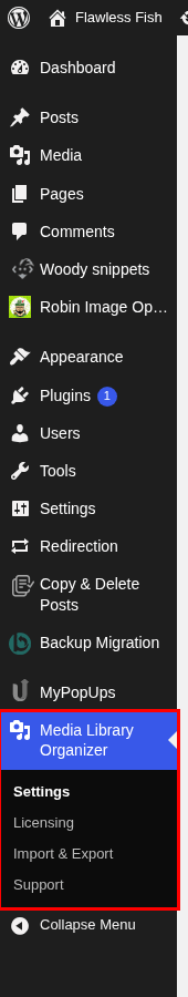 Media Library Organizer: Settings Menu