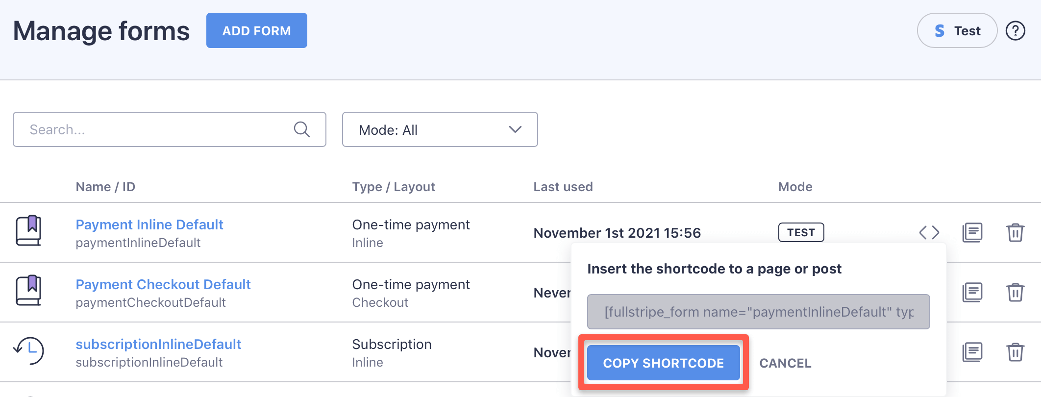 Copy the shortcode into the clipboard