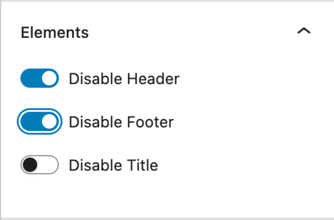 Neve Elements panel showing the Disable Header and Disable Footer toggles