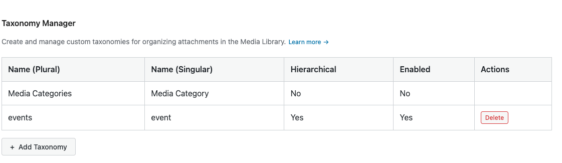 Media Library Organizer Pro: Taxonomy Manager: Setup: Delete Taxonomy