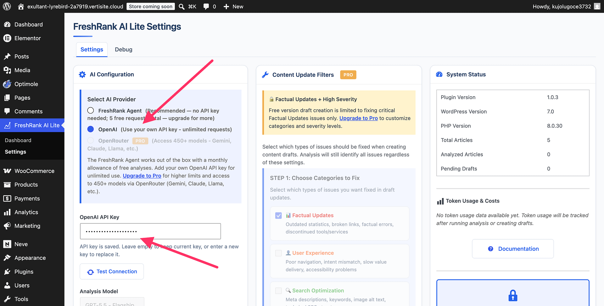 Add OpenAI API key to FreshRank