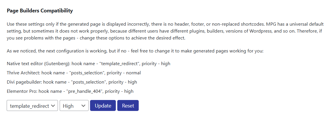 MPG Advanced Settings - Page Builders Compatibility