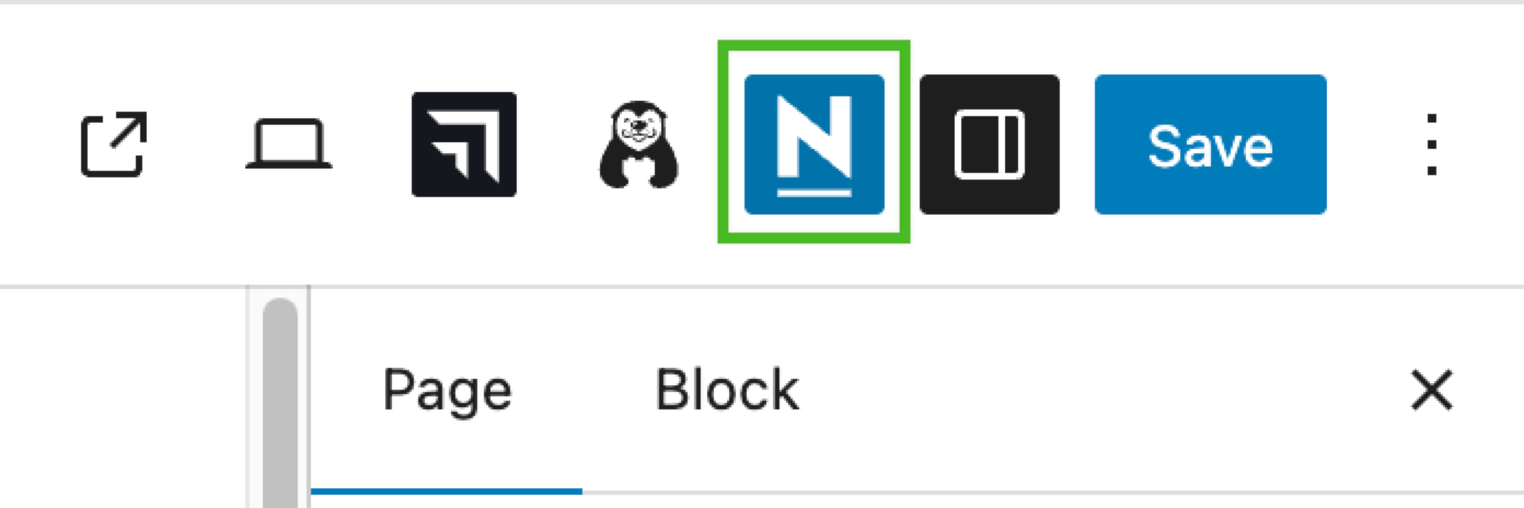 Clicking the Neve logo in the page editor sidebar