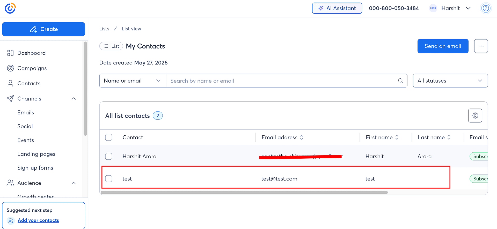 Contact successfully added in Constant Contact