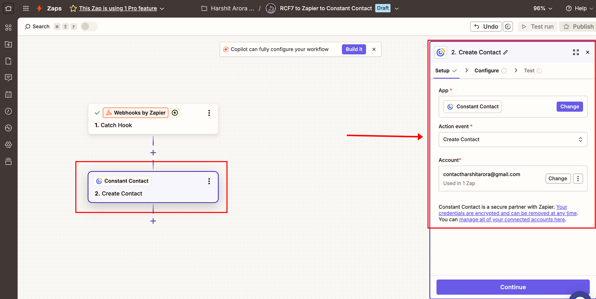 Use Create Contact action in Zapier