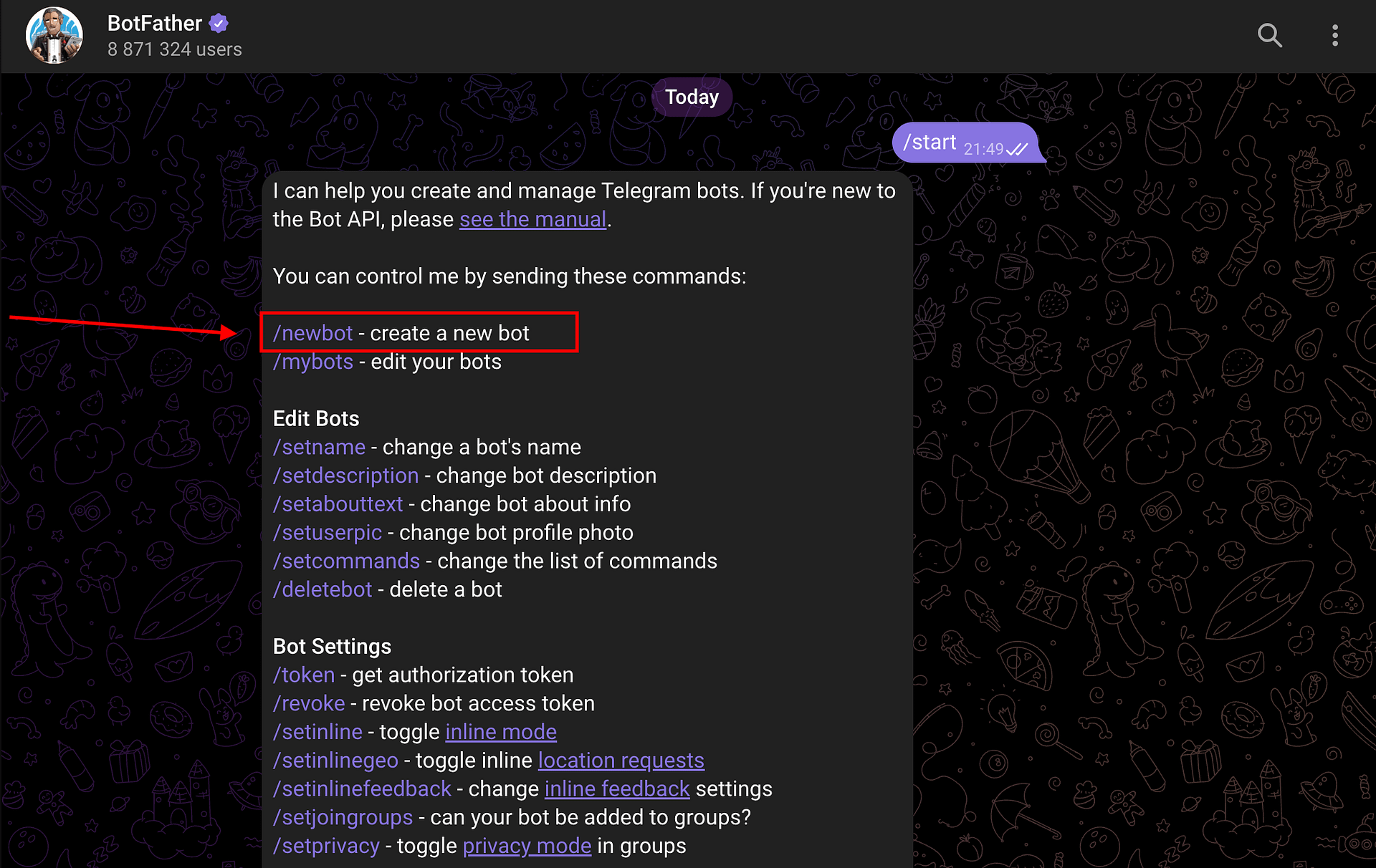Create a new Telegram bot with BotFather