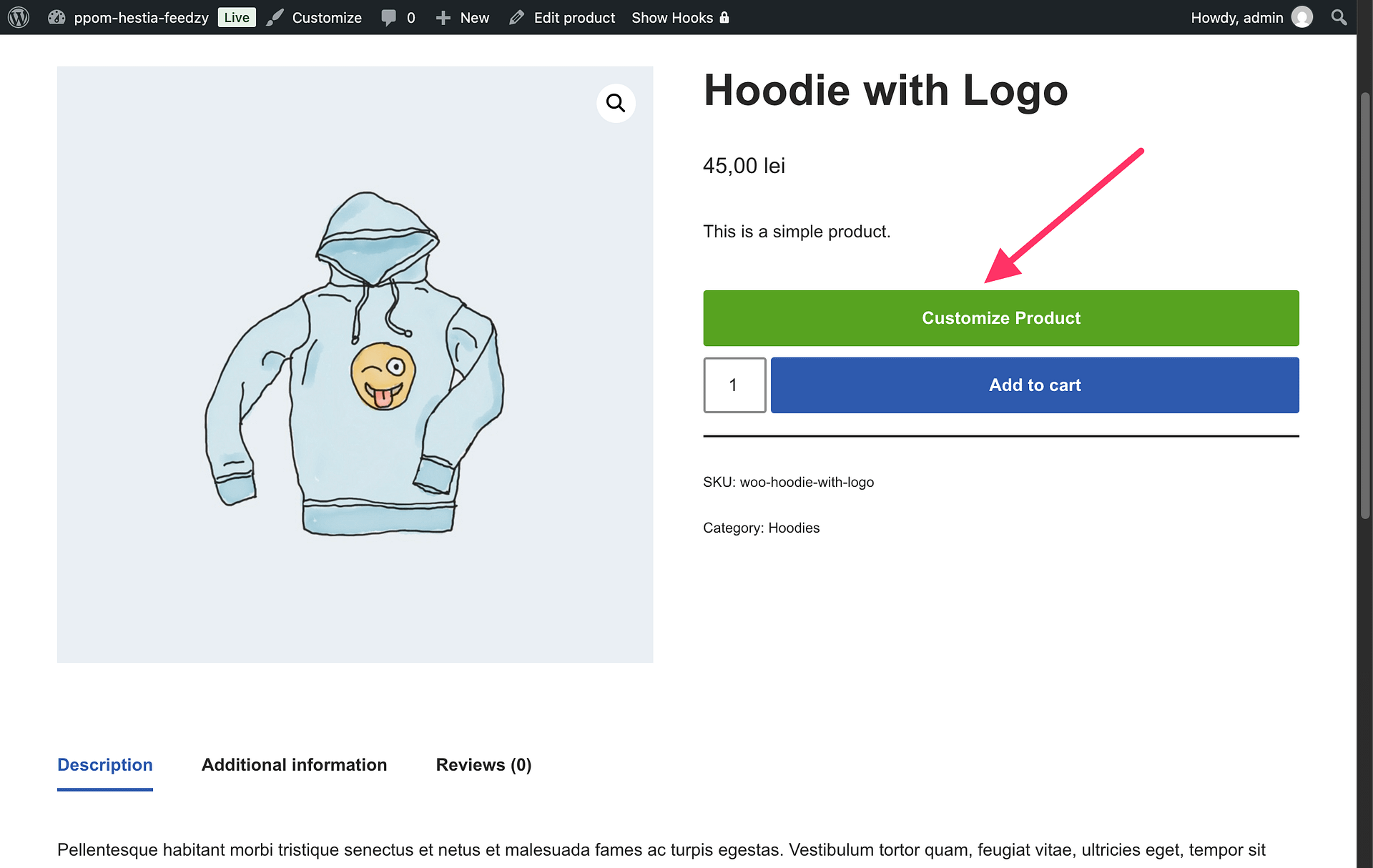Popup button on the product page