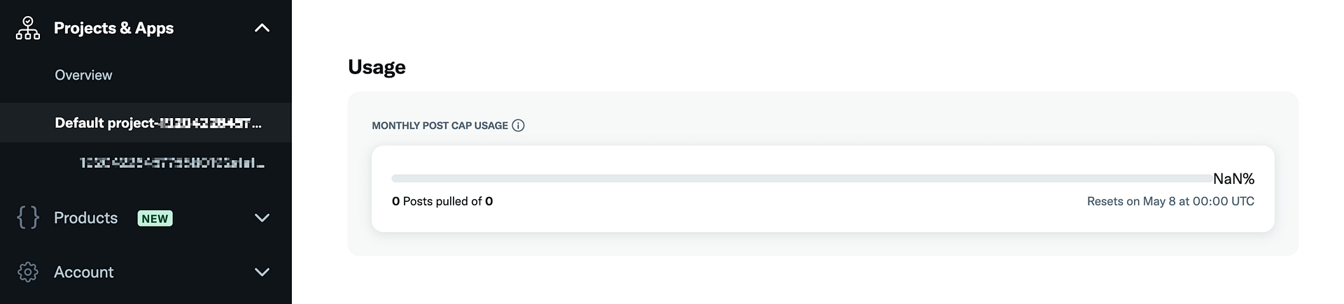X Developer Portal — app Usage tab showing Monthly spend and Usage limits